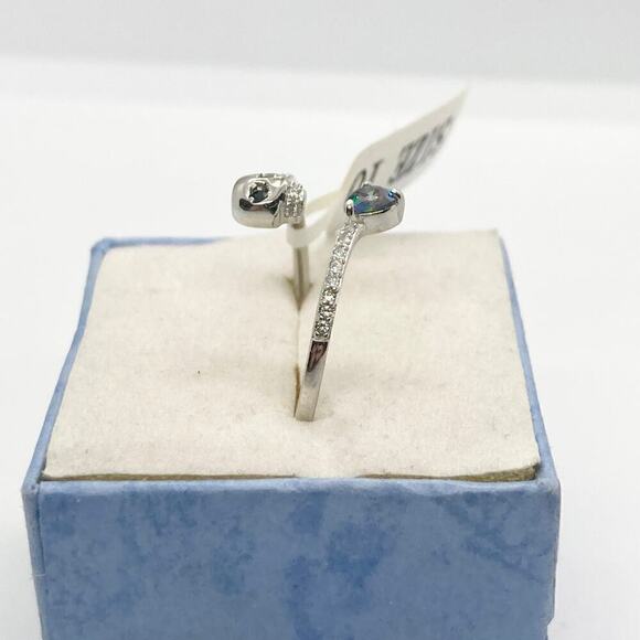 Size 10 925 Open Skull and Rainbow Topaz Heart Ring - Picture 3 of 11